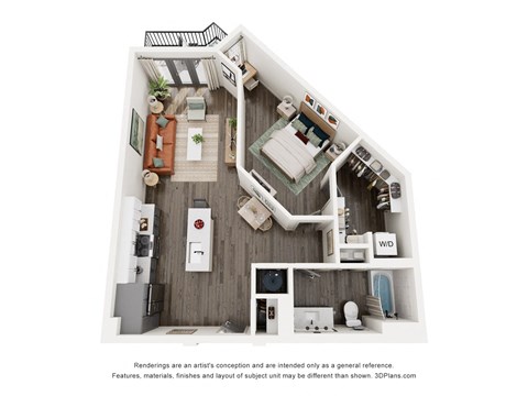 Floor plan for 1 bed, 1 bath, 827 sqft